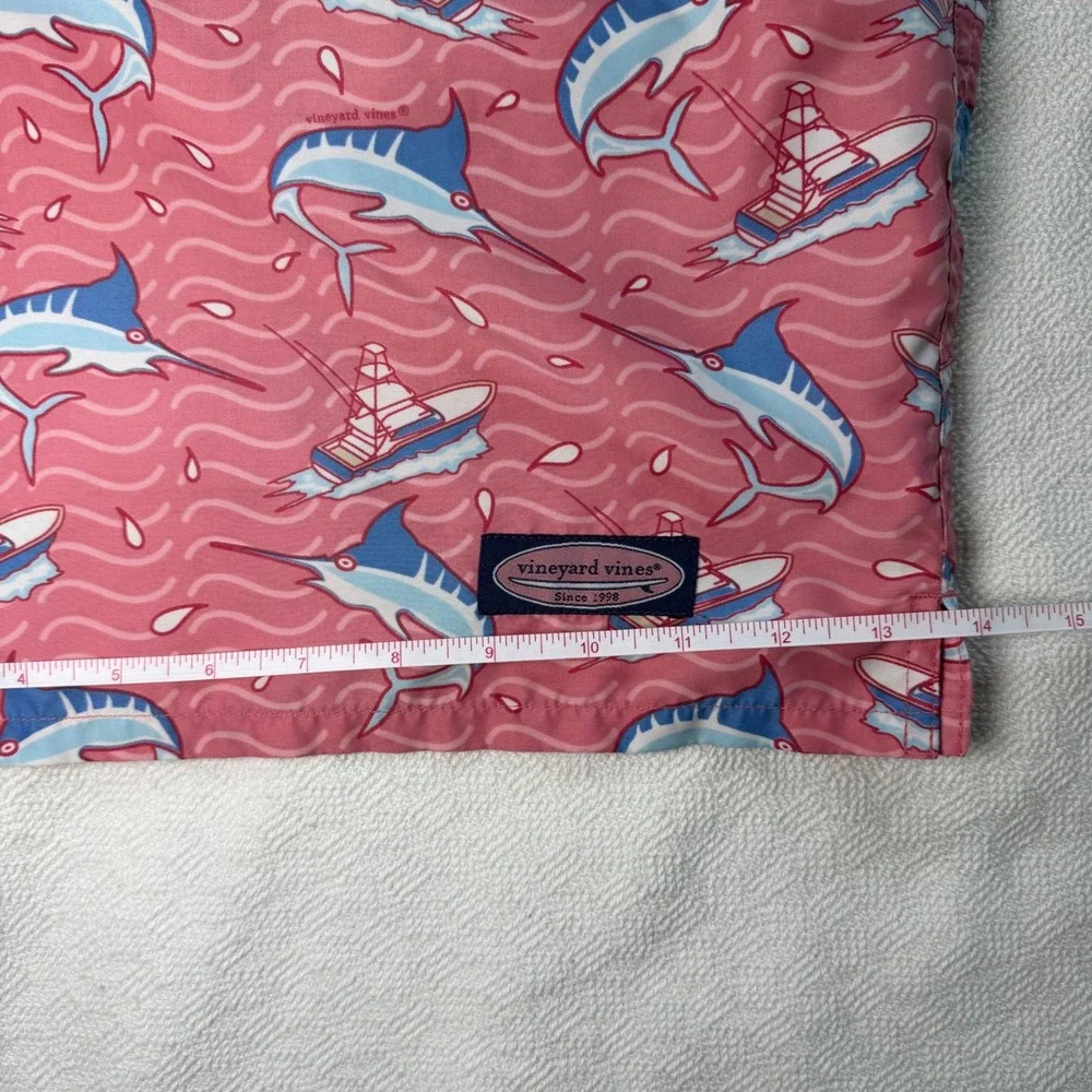Vineyard Vines Mens Pink Marlin Boat Print Swim Trunks Board Shorts Size Large